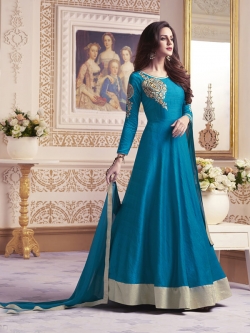 Peacock Blue Dhupion Plain Salwar Suits