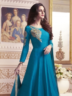 Peacock Blue Dhupion Plain Salwar Suits