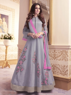 Grey Taffeta Embroidery Salwar Suits