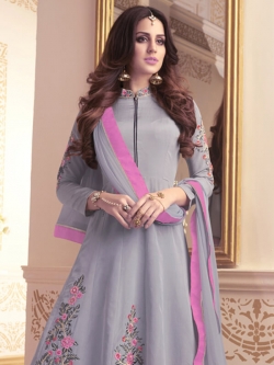Grey Taffeta Embroidery Salwar Suits