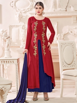 Maroon Cotton Satin Embroidery Anarkali Suits
