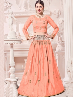 Peach Raw Silk Embroidery Salwar Suits