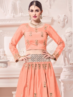 Peach Raw Silk Embroidery Salwar Suits