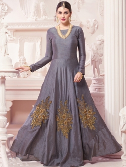Grey Dhupion Embroidery Anarkali Suits