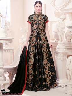 Black Chanderi Cotton Embroidery Salwar Suits
