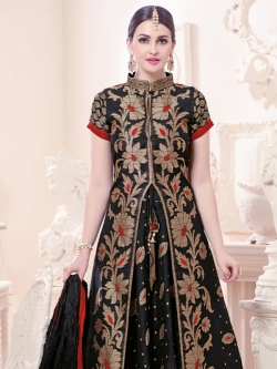 Black Chanderi Cotton Embroidery Salwar Suits