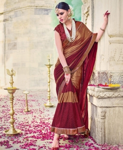 Maroon Lycra With Coating Beautiful Floral Design Regular Sarees