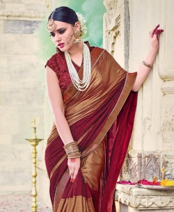 Maroon Lycra With Coating Beautiful Floral Design Regular Sarees
