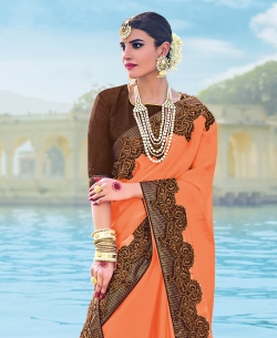 Orange Two Tone Bright Georgette Beautiful Floral Design Border Sarees