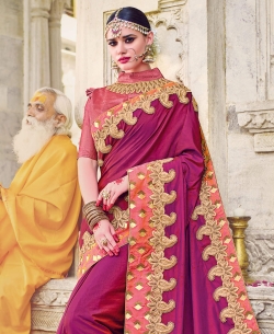 Vine Two Tone Silk Fabrics Beautiful Floral Design Border Sarees
