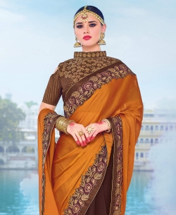 Orange Two Tone Bright Georgette Beautiful Floral Design Half And Half Sarees