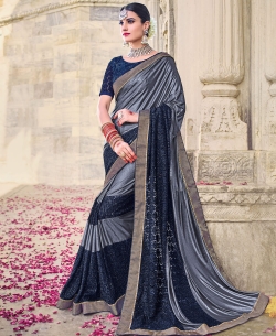 Grey Imported Lycra Jacquard Beautiful Design Regular Sarees