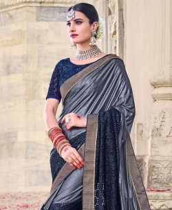 Grey Imported Lycra Jacquard Beautiful Design Regular Sarees
