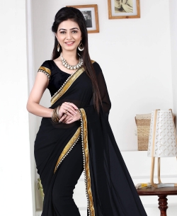 Black Georgette Moti Heavy Border Border Sarees