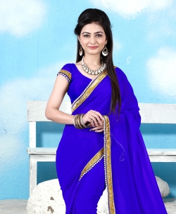 Royal Blue Georgette Moti Heavy Border Border Sarees