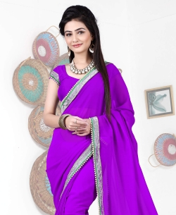 Purple Georgette Moti Heavy Border Border Sarees
