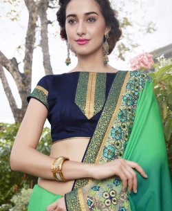 Green Fancy Fabric Embroidery Designer Sarees