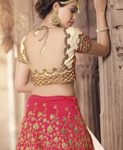 Royal Pink Bhagal Puri Fabrics Floral Design A Line Lehengas