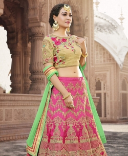Pink Pure Banarasi Fabrics Embroidery A Line Lehengas