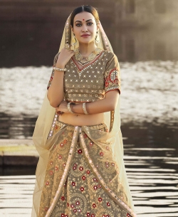 Grey Crepe Silk Embroidery A Line Lehengas