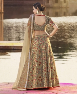 Grey Crepe Silk Embroidery A Line Lehengas