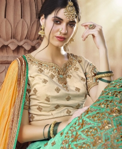 Sky Blue Pure Banarasi Fabrics Embroidery A Line Lehengas