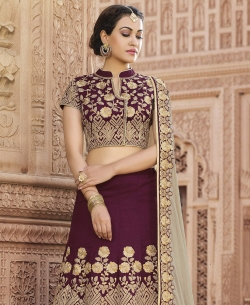 Purple Tora- Tora Fabrics Floral Design A Line Lehengas
