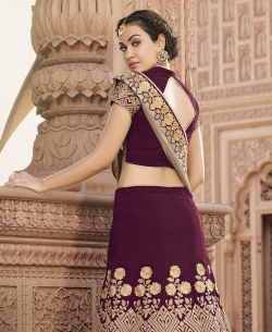 Purple Tora- Tora Fabrics Floral Design A Line Lehengas