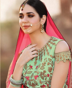 Orange Banglori Fabrics Embroidery A Line Lehengas