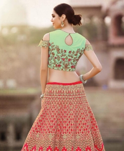 Orange Banglori Fabrics Embroidery A Line Lehengas