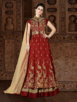 Maroon Art Silk Stone Work Anarkali Suits