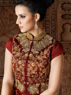 Maroon Art Silk Stone Work Anarkali Suits