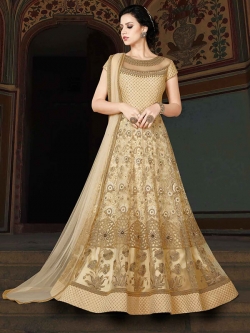 Cream Net Stone Work Anarkali Suits