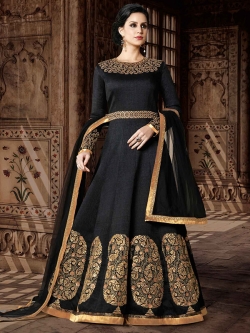 Black Art Silk Floral Design Anarkali Suits
