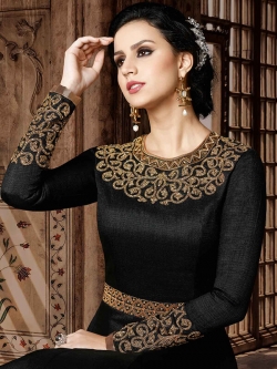 Black Art Silk Floral Design Anarkali Suits