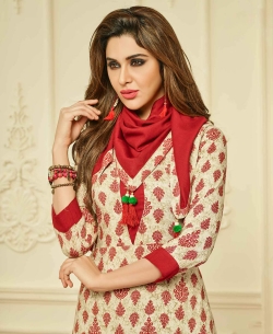 Cream Rayon Printed Anarkali Kurtis