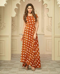 Maroon Rayon Printed Anarkali Kurtis