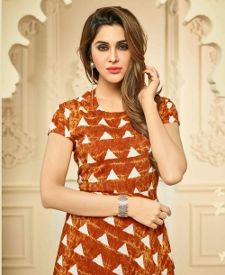 Maroon Rayon Printed Anarkali Kurtis