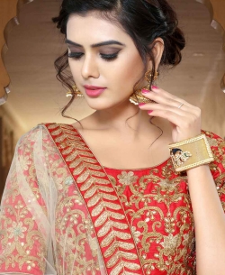 Red Pure Banglori Silk Stone Work A Line Lehengas