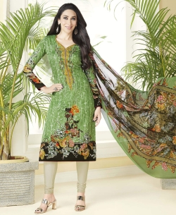 Light Green Heavy Cotton Floral Design Chudidhar Suits