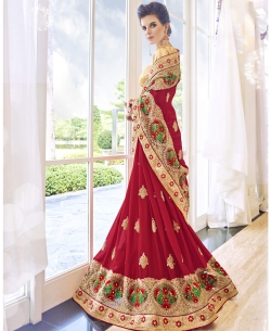 Red Georgette Stone Work Designer Sarees