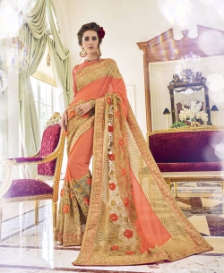 Light Peach Foil Dew Drop Georgette Embroidery Designer Sarees