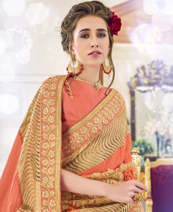 Light Peach Foil Dew Drop Georgette Embroidery Designer Sarees