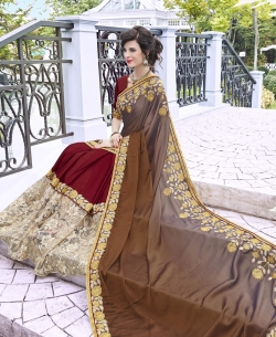 Brown Rangoli Georgette Floral Design Designer Sarees