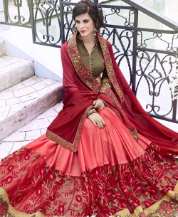 Red Moss Georgette Floral Design Designer Sarees
