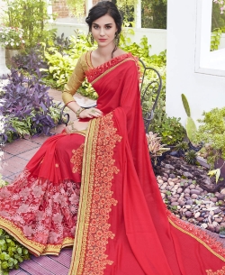 Orange Rangoli Georgette Border Work Designer Sarees