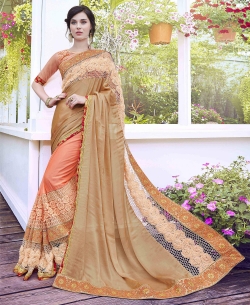 Biege Rangoli Georgette Stone Work Designer Sarees