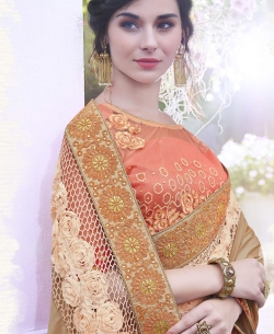 Biege Rangoli Georgette Stone Work Designer Sarees