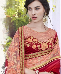 Red Rangoli Georgette Stone Work Designer Sarees
