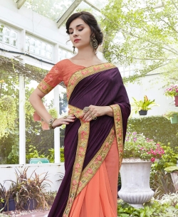 Purple Sana Silk Embroidery Designer Sarees